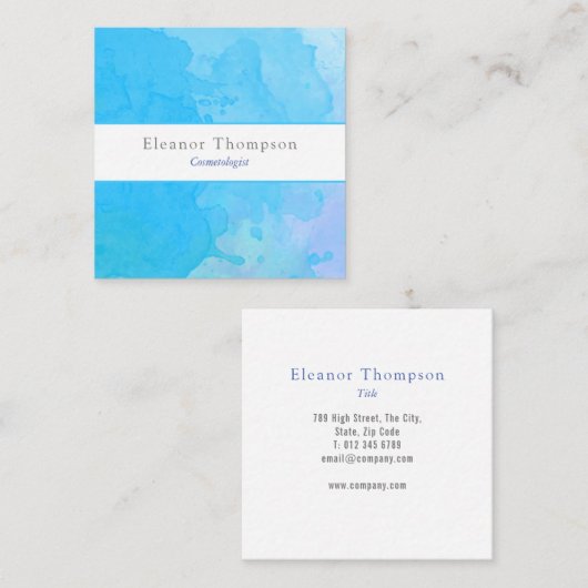 Modern Square Blue Watercolor Quadratische Visitenkarte (Vorne/Hinten)