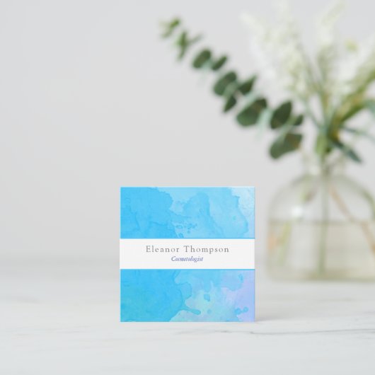 Modern Square Blue Watercolor Quadratische Visitenkarte (Stehend Vorderseite)