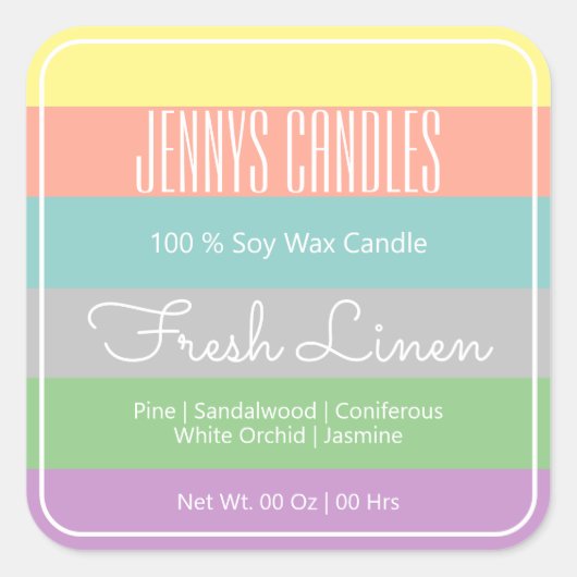 Modern Square Border Pastel Rainbow Stripes Candle Quadratischer Aufkleber (Vorderseite)