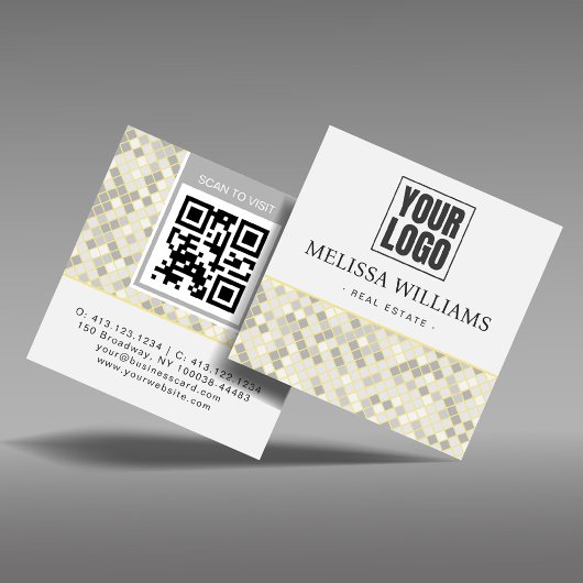 Modern Square Geometric Pattern QR Code  Quadratische Visitenkarte