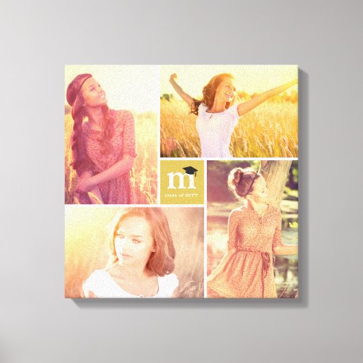 Modern Square Monogram Abschluss 4 FotoCollage Leinwanddruck (Vorderseite)