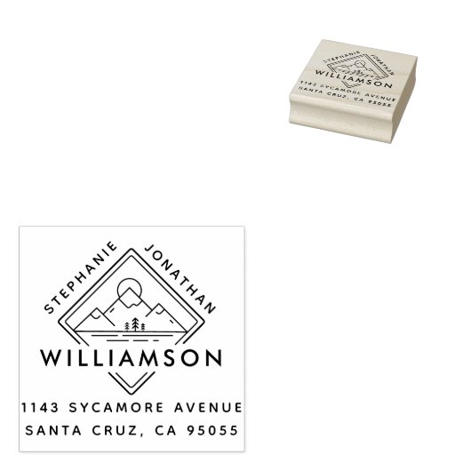 Modern Square Mountain Sunset Landschaftsadresse Gummistempel (Stempel)