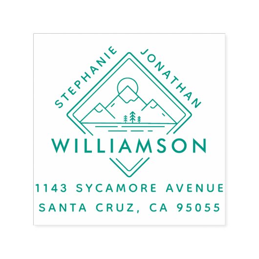 Modern Square Mountain Sunset Landschaftsadresse Permastempel (Design)