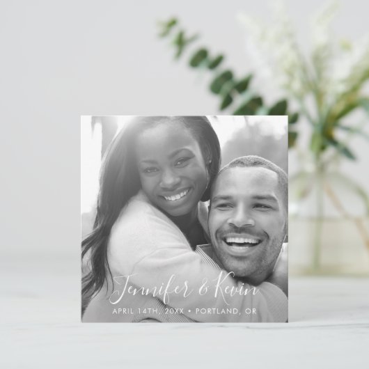 Modern Square Save the Date B/W Fotokarte (Stehend Vorderseite)