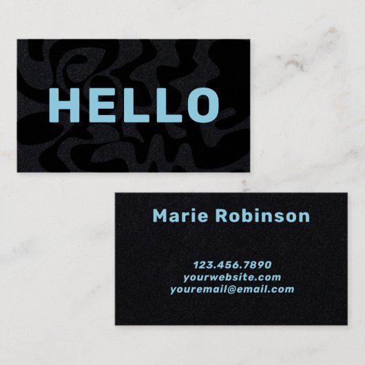 Modern Squiggle Hello Black Light Blue Visitenkarte (Vorne/Hinten)