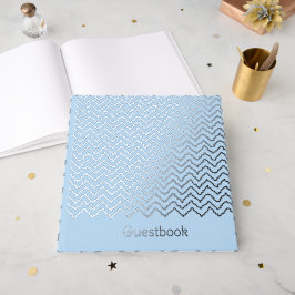Modern Squiggly Zigzag Chevron Pattern On Blue Gästebuch