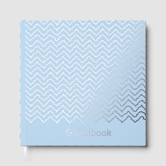 Modern Squiggly Zigzag Chevron Pattern On Blue Gästebuch (Vorderseite)
