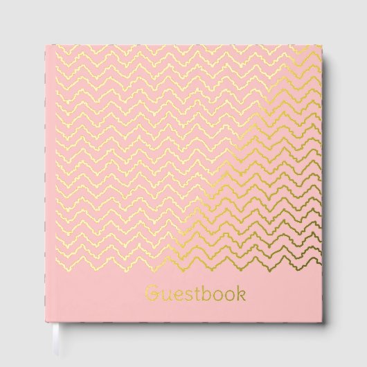 Modern Squiggly Zigzag Chevron Pattern On Pink Gästebuch (Vorderseite)