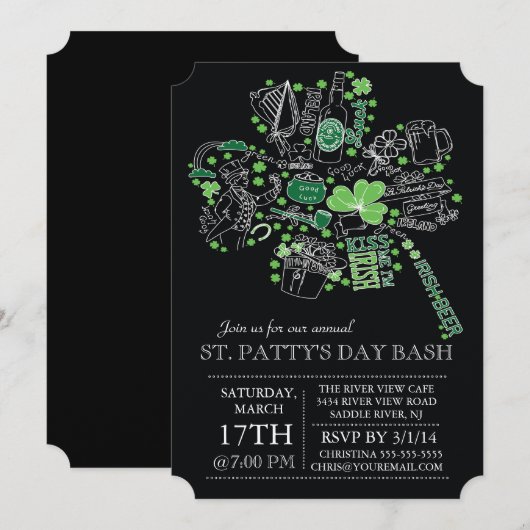 Modern St. Patrick's Day Bash Dinner Party Einladung (Vorne/Hinten)