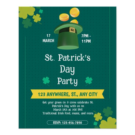 Modern St. Patrick's Day Party Custom Invitation Poster (Vorderseite)