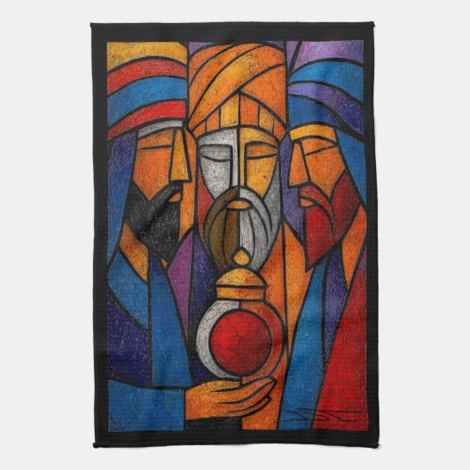Modern Stained Glass Three Wise Men Geschirrtuch (Vertikal)