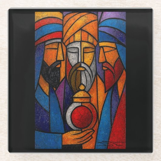 Modern Stained Glass Three Wise Men Glasuntersetzer (Vorderseite)