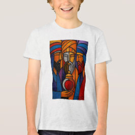 Modern Stained Glass Three Wise Men in English Tri-Blend Shirt
