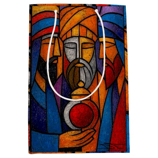 Modern Stained Glass Three Wise Men Mittlere Geschenktüte (Vorderseite)