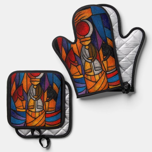 Modern Stained Glass Three Wise Men Ofenhandschuh & Topflappen-Set (Vorderseite/Rückseite)