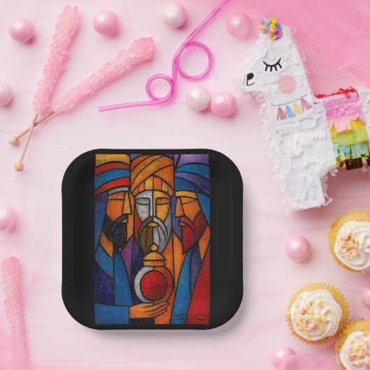 Modern Stained Glass Three Wise Men Pappteller (Party)