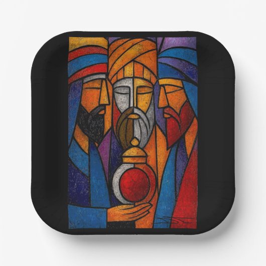 Modern Stained Glass Three Wise Men Pappteller (Vorderseite)