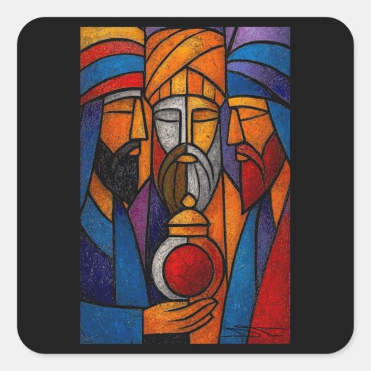 Modern Stained Glass Three Wise Men Quadratischer Aufkleber (Vorderseite)