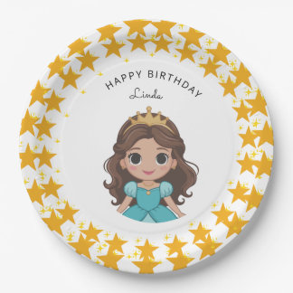Modern Star and Disney Princess Birthday gold Pappteller
