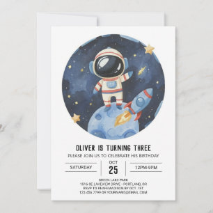 Modern Star Cosmic Astronaut Boy Birthday Einladung