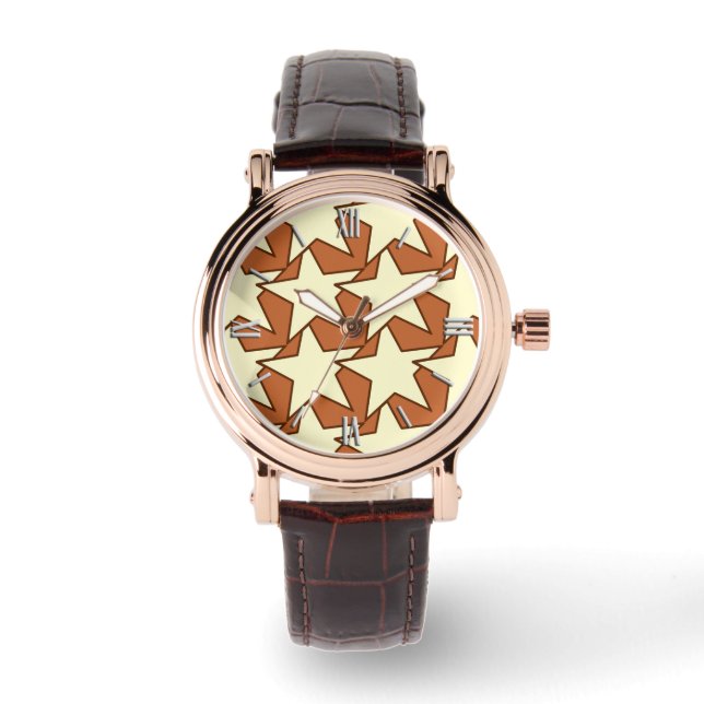 Modern Star Geometric - Creme und Kamelbräune Armbanduhr (Vorderseite)