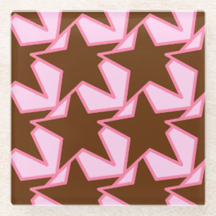Modern Star Geometric - dunkelbraun und rosa Glasuntersetzer
