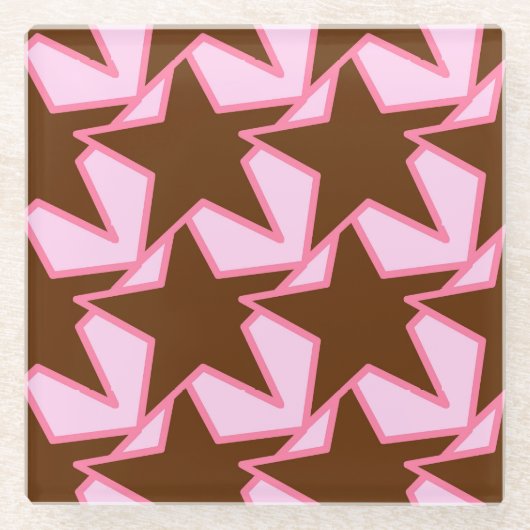 Modern Star Geometric - dunkelbraun und rosa Glasuntersetzer (Vorderseite)