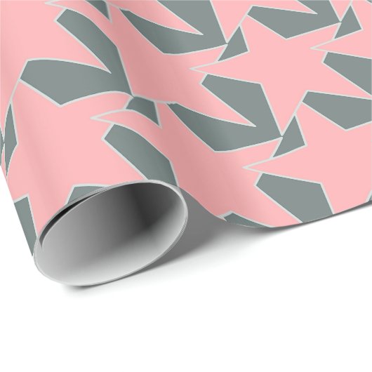 Modern Star Geometric - grau und korallenrosa Geschenkpapier (Rolleneckpunkt)