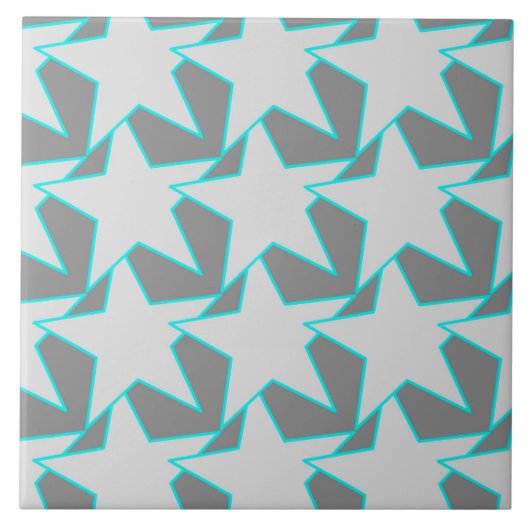 Modern Star Geometric - grau und türkis Fliese (Vorderseite)