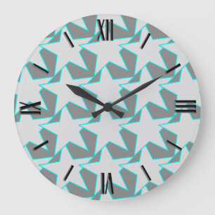 Modern Star Geometric - grey and turquoise Große Wanduhr