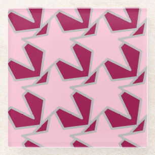 Modern Star Geometric - Rosa und Bordeaux Glasuntersetzer