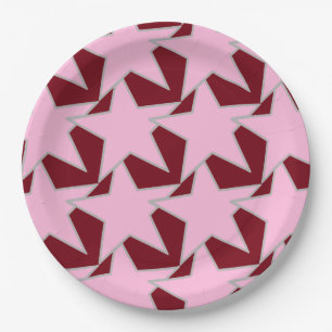Modern Star Geometric - Rosa und Bordeaux Pappteller