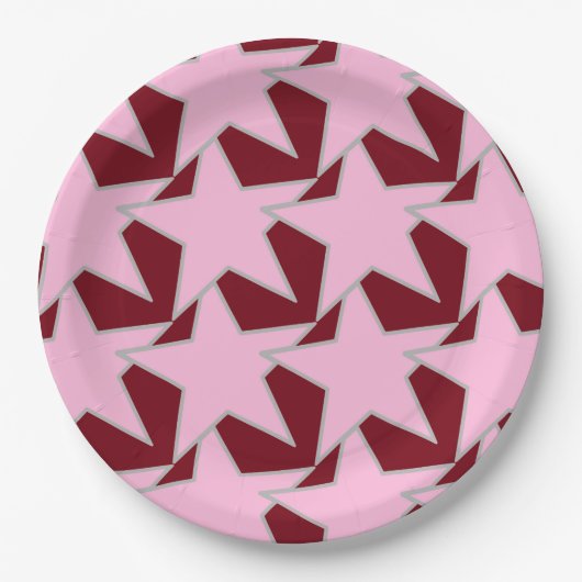Modern Star Geometric - Rosa und Bordeaux Pappteller (Vorderseite)