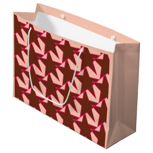 Modern Star Geometric - Schokolade und Pfirsich Große Geschenktüte (Vorderseite Schrägansicht)