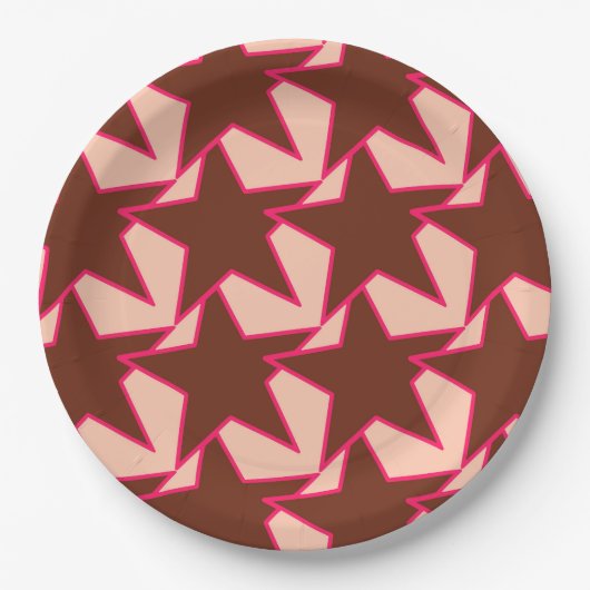 Modern Star Geometric - Schokolade und Pfirsich Pappteller (Vorderseite)