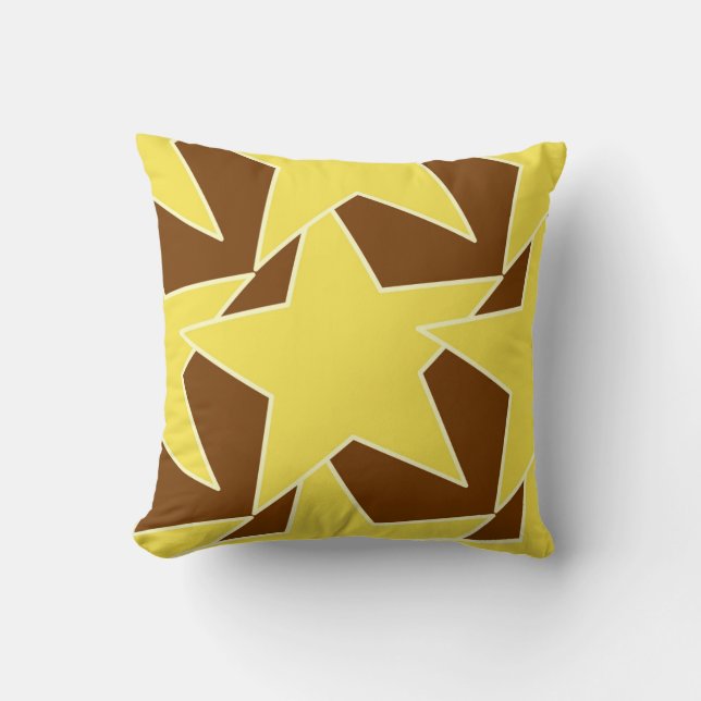 Modern Star Geometric - Senfgold und braun Kissen (Vorderseite)