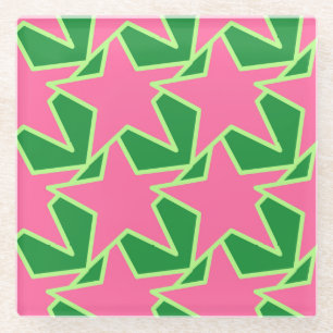 Modern Star Geometric - Wassermelone pink und grün Glasuntersetzer