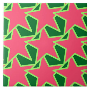Modern Star Geometric, Watermelon Pink und Green Fliese