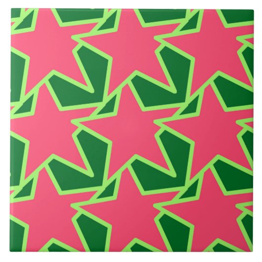 Modern Star Geometric, Watermelon Pink und Green Fliese (Vorderseite)