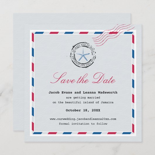 Modern Starfish Airmail Save the Date Einladung (Vorne/Hinten)
