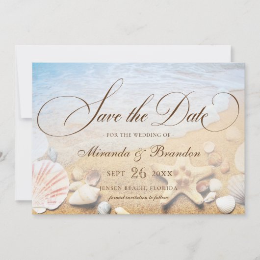 Modern Starfish Tropical Beach Save the Date Card (Vorderseite)