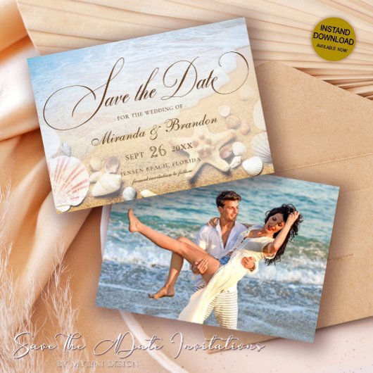 Modern Starfish Tropical Beach Save the Date Card