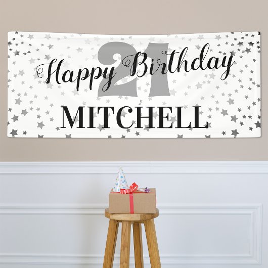 Modern Starry Happy Birthday | Alter und Name Banner