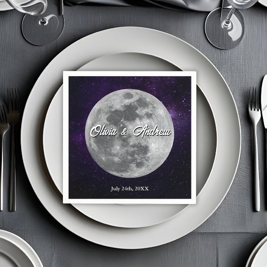 Modern Starry Night Full Monn Wedding Serviette
