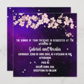 Modern Starry Night Sky & Cherry Blossom Wedding Einladung (Vorne/Hinten)
