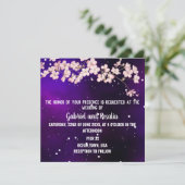 Modern Starry Night Sky & Cherry Blossom Wedding Einladung (Stehend Vorderseite)
