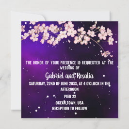 Modern Starry Night Sky & Cherry Blossom Wedding Einladung