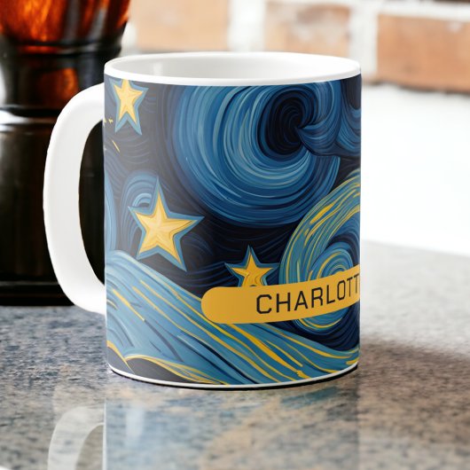 Modern Starry Night Sunflower Personalisiert Name Kaffeetasse