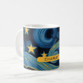 Modern Starry Night Sunflower Personalisiert Name Kaffeetasse (Vorderseite Links)