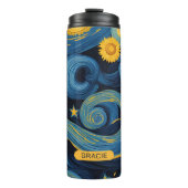 Modern Starry Night Sunflower Personalisiert Name Thermosbecher (Vorderseite)